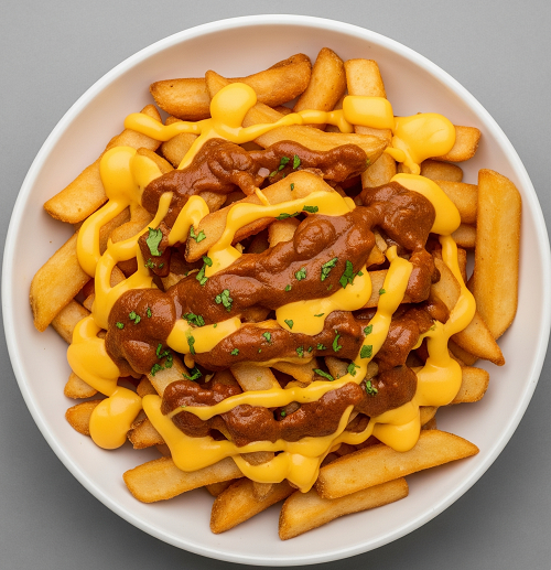Chips, Cheese & Chinese Curry Sauce 